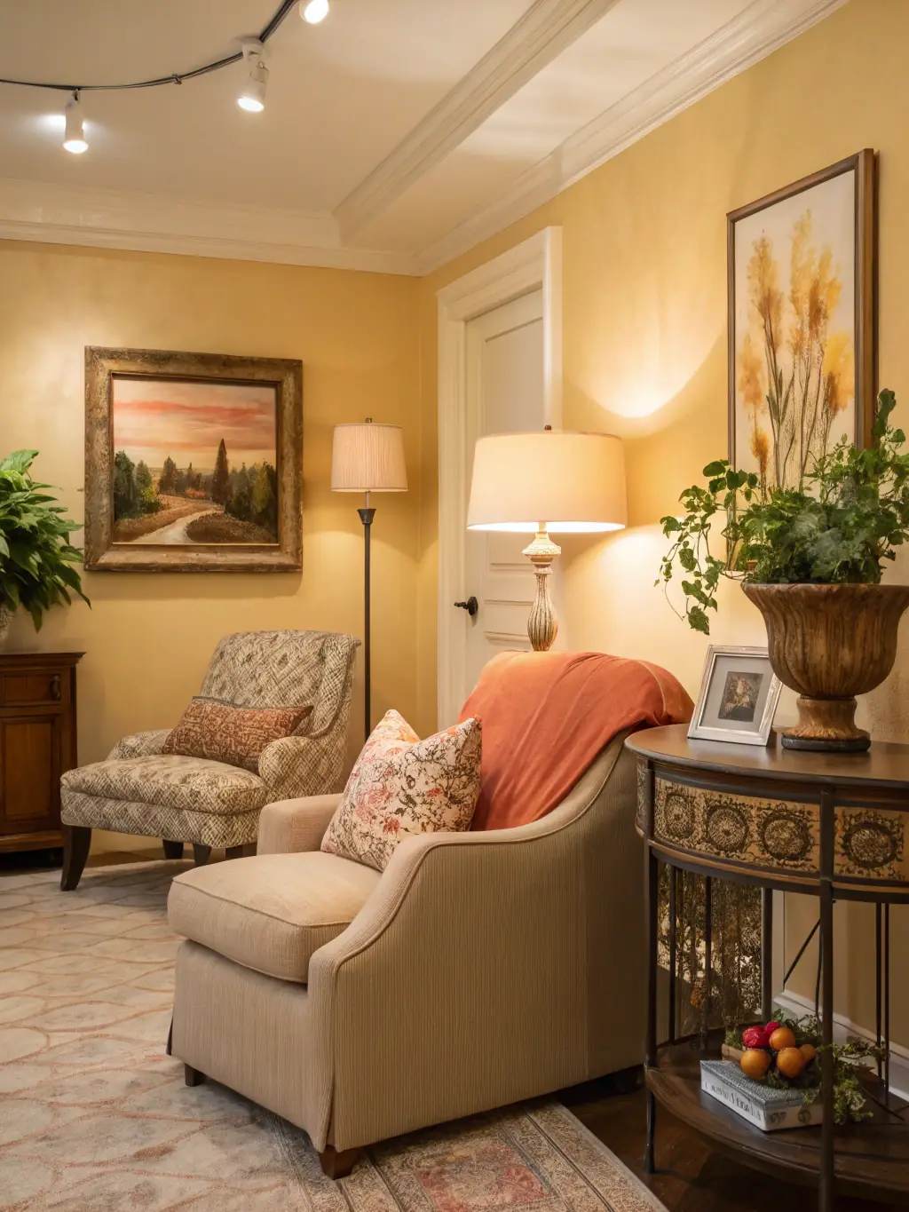 A cozy living room with freshly painted walls in a warm, inviting color, showcasing BWD Painting's residential painting expertise.