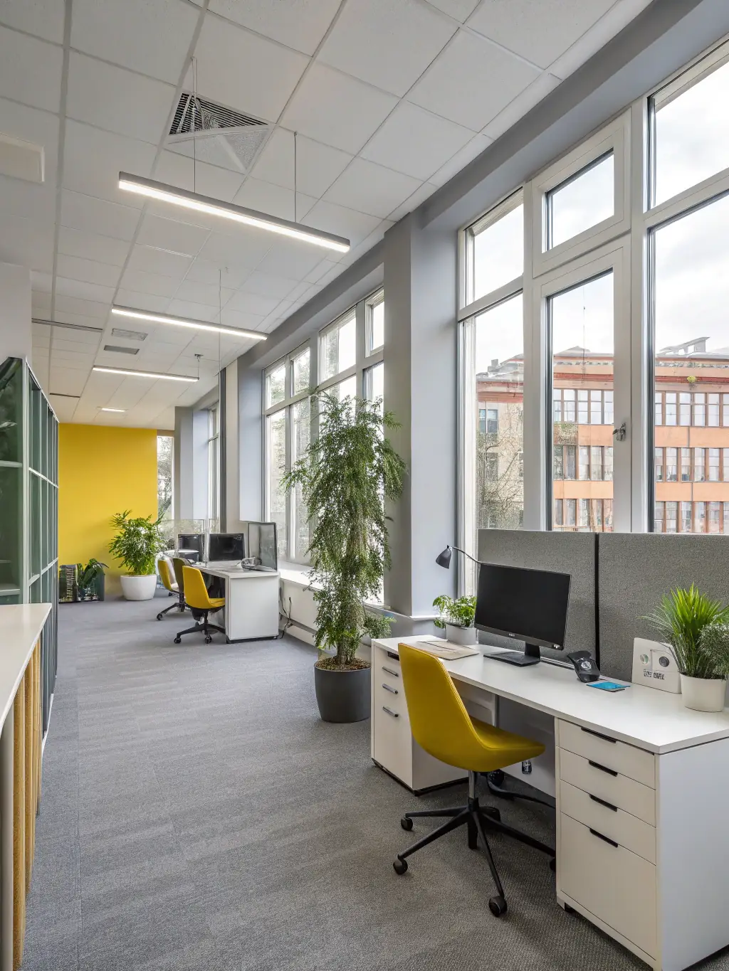 A professional office space with clean lines and a vibrant color palette, demonstrating BWD Painting's commercial painting capabilities.